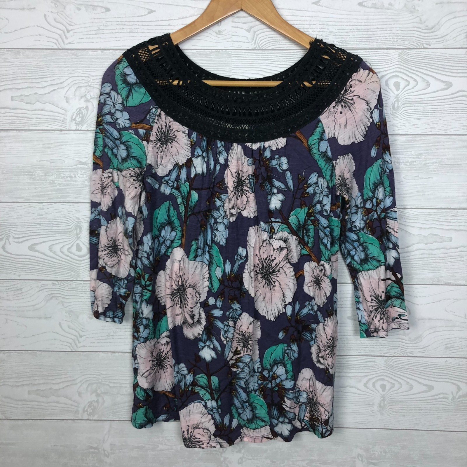 Anthropologie Meadow Rue Women\'s Medium Earthly Delights Peasant Top 3/4 Sleeve