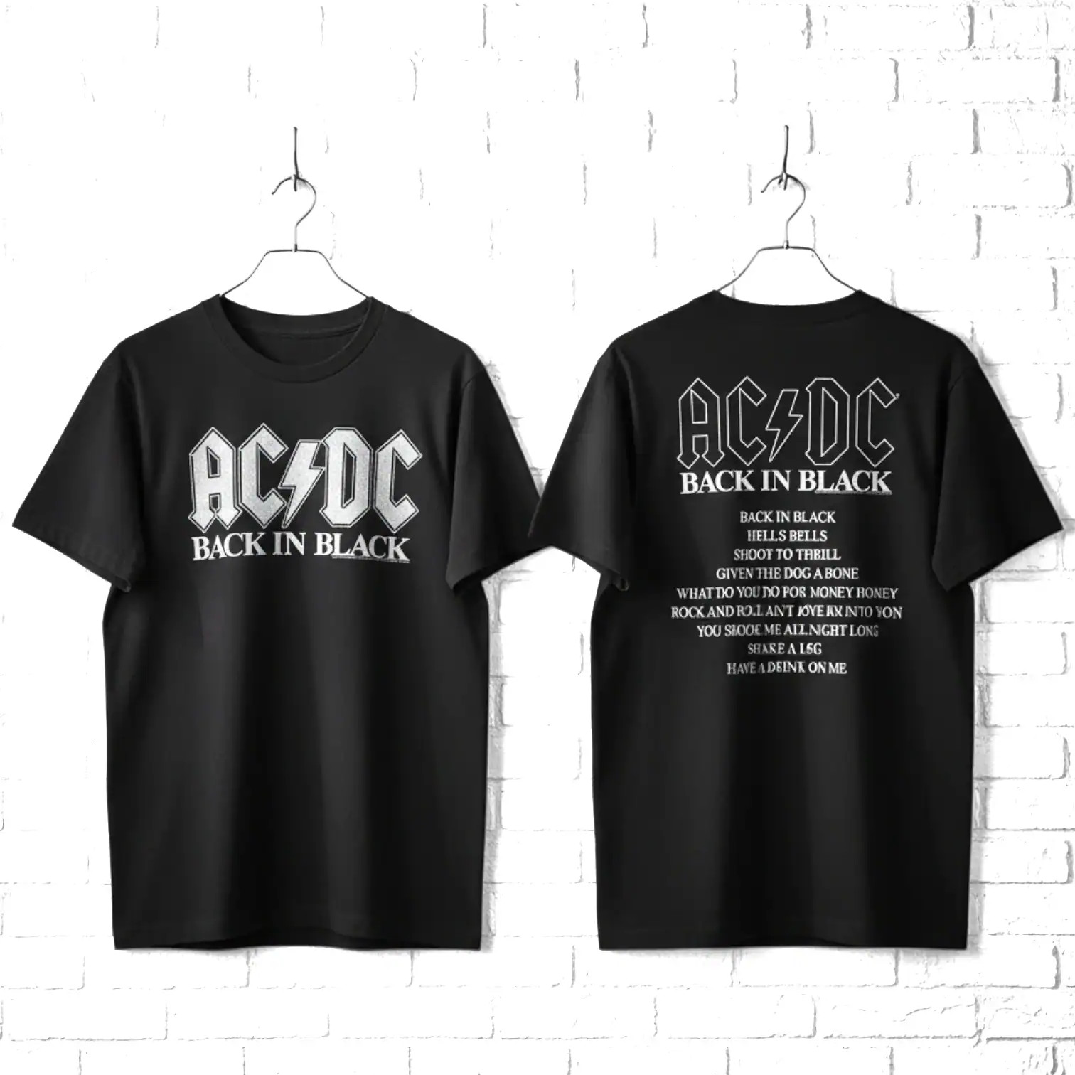 ACDC Back in Black Album Cover Men\'s T Shirt Rock Band Vintage Tour Music Merch