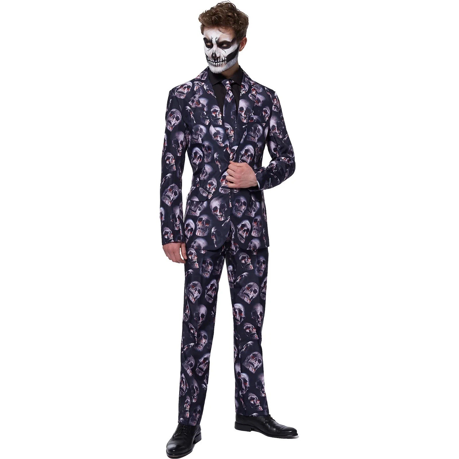 Suitmeister Mens Skulls Suit Jacket Pants Tie Sz M  Black Red Bleeding Skull New