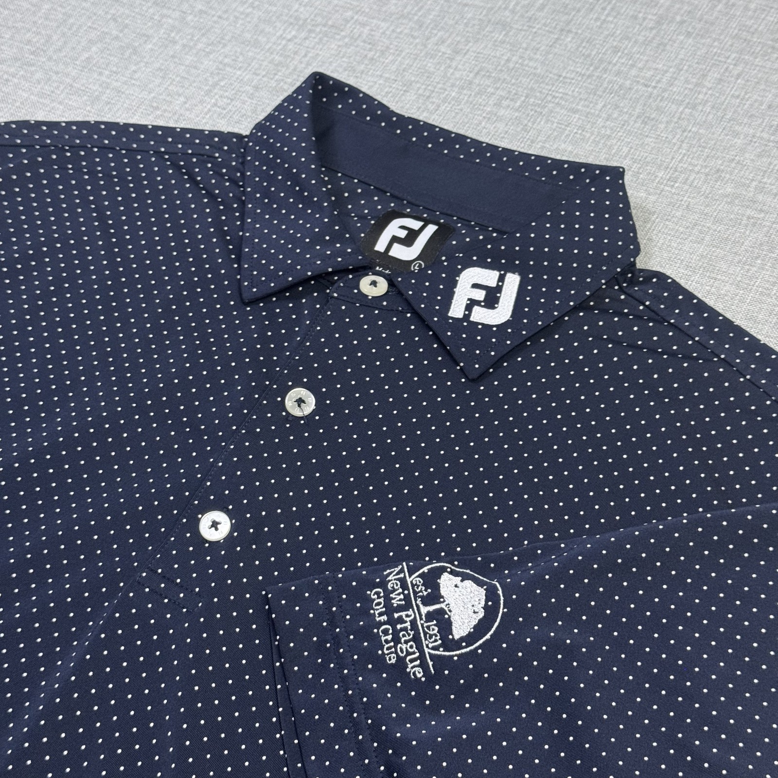 FootJoy Tour Pro Issued Golf Polo Shirt Mens L Blue Polka Dot Performance