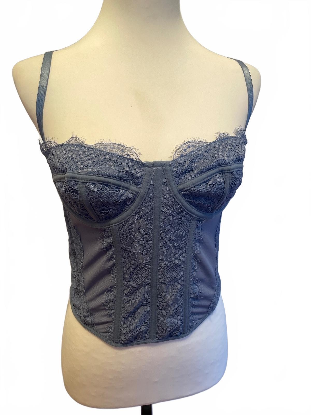 Dusty Blue Lace Bustier Corset Top M Fairy Grunge Coquette Angelic Romantic NWT