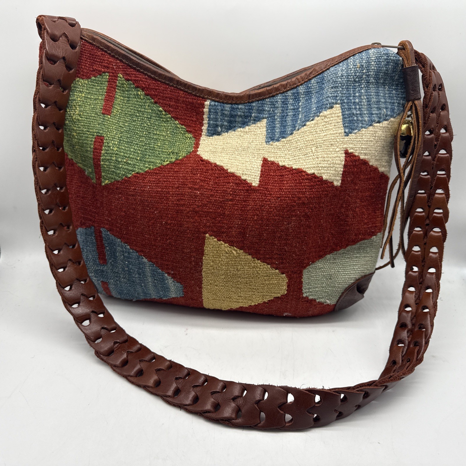 Vtg Marco Avane Crossbody Bag Persian Kilim Rug Fabric Leather Trim 90s Boho