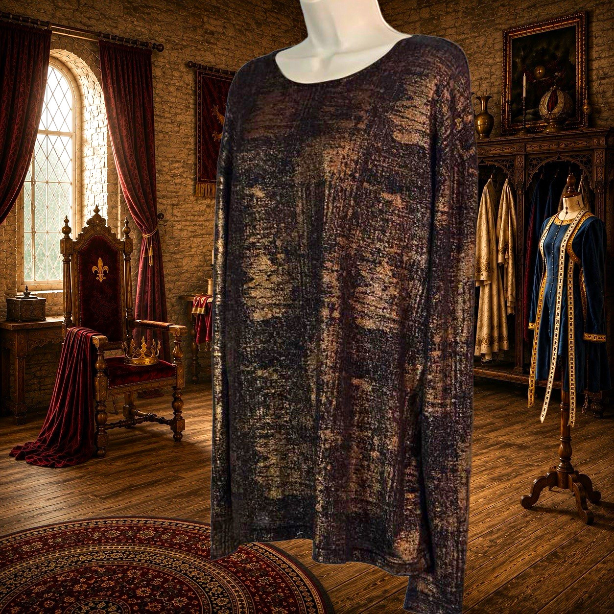 Shrine of Hollywood Womens XXL Metallic Bronze Black Long Sleeve Goth Top