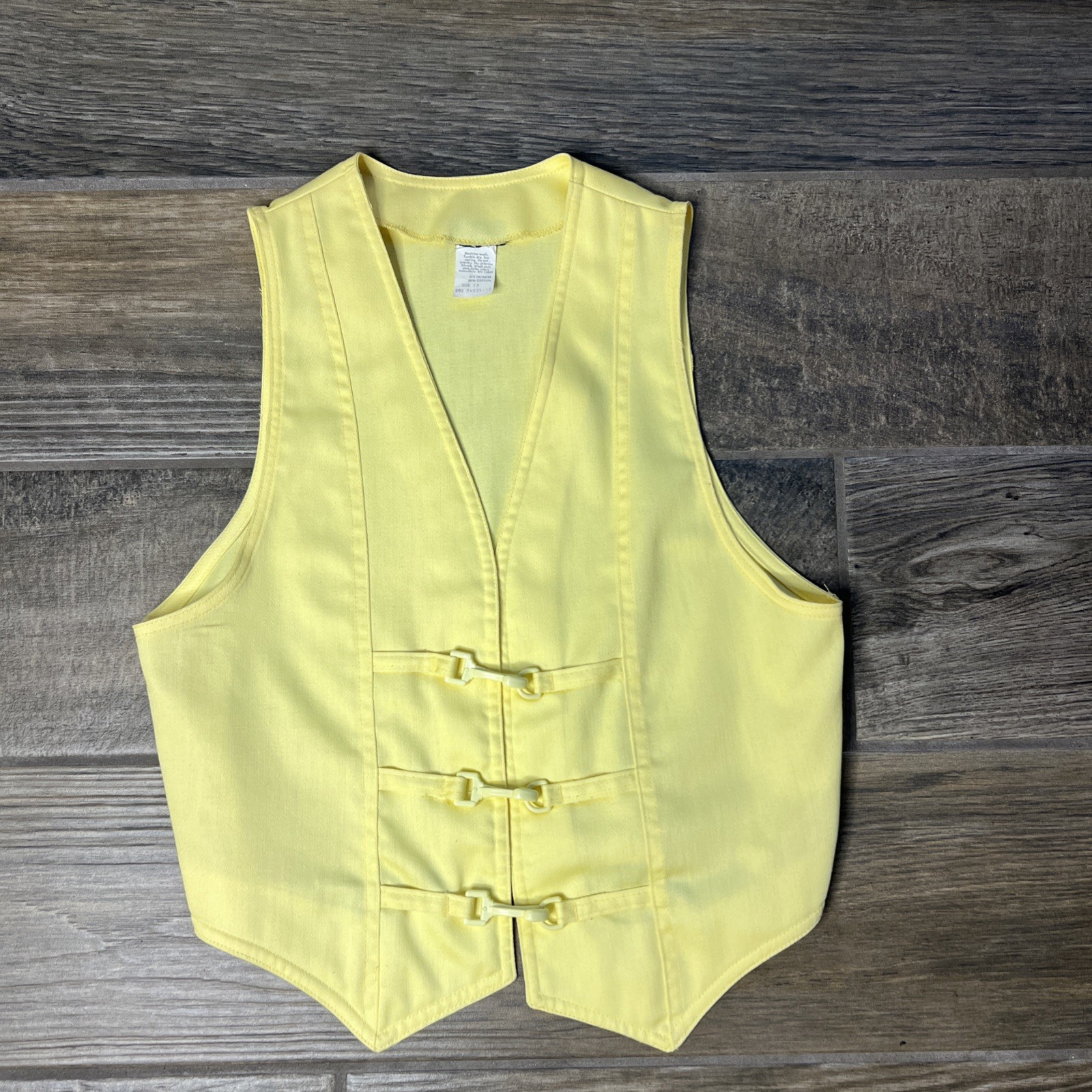 Vintage 70s 80s Yellow Denim Vest Womens 13 Small Fitted Buckle Western