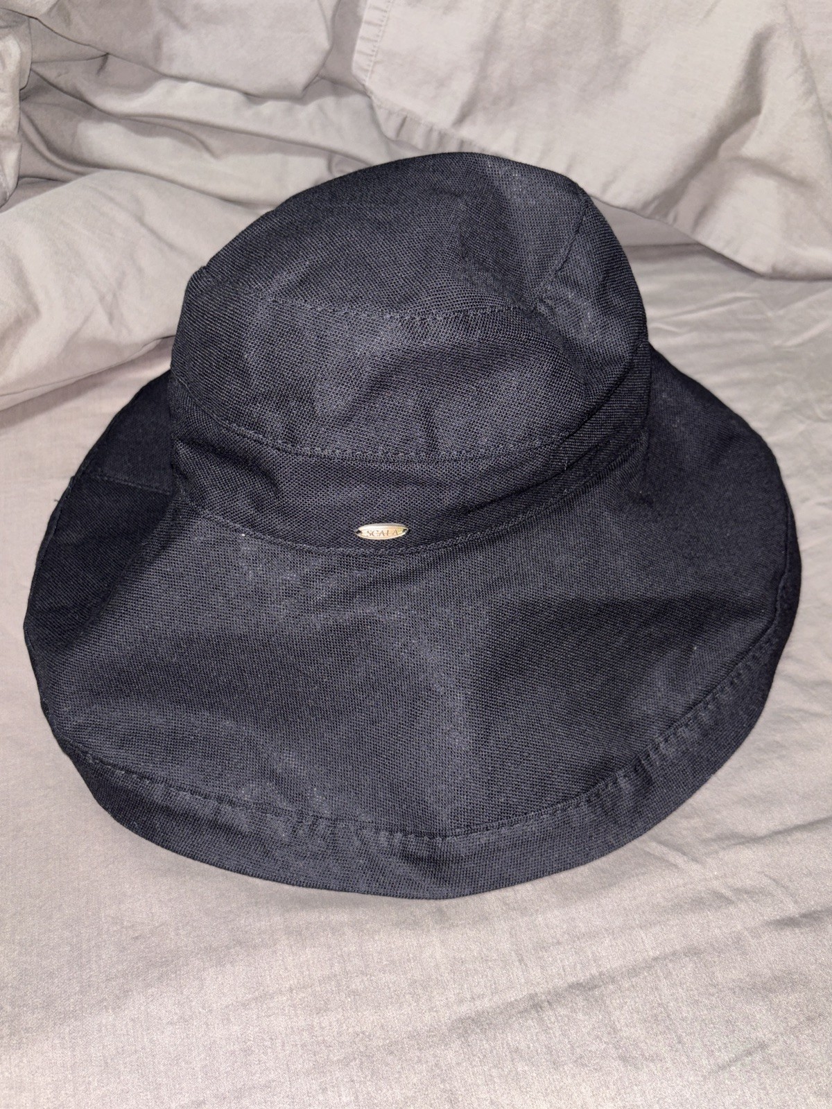 Vintage Scala Womens Inner Drawstring Cotton Black Bucket Collezione Hat