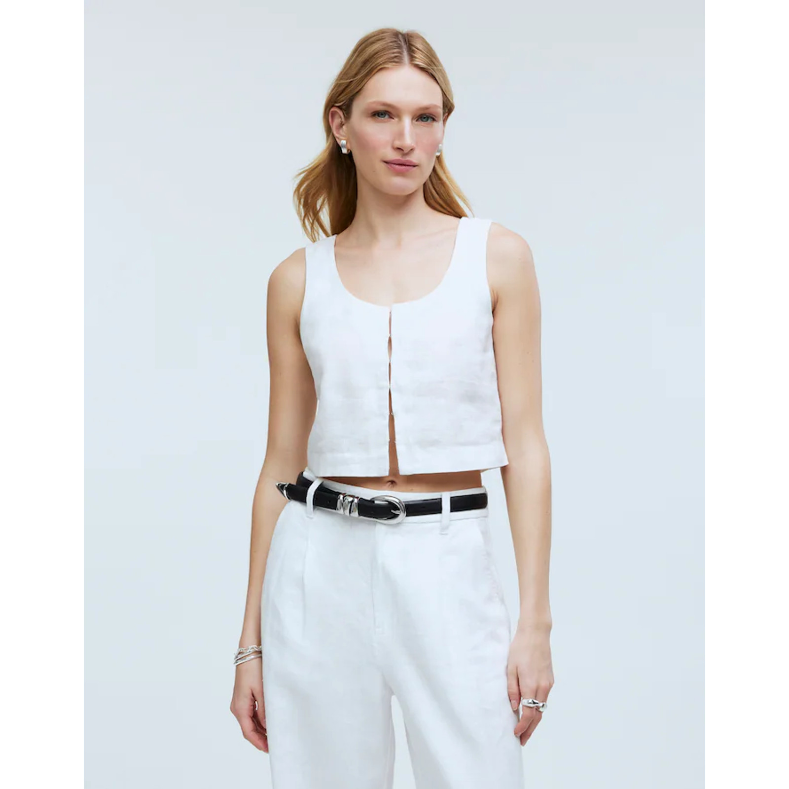 Madewell Scoopneck Crop Tank 100% Linen White Preppy 4