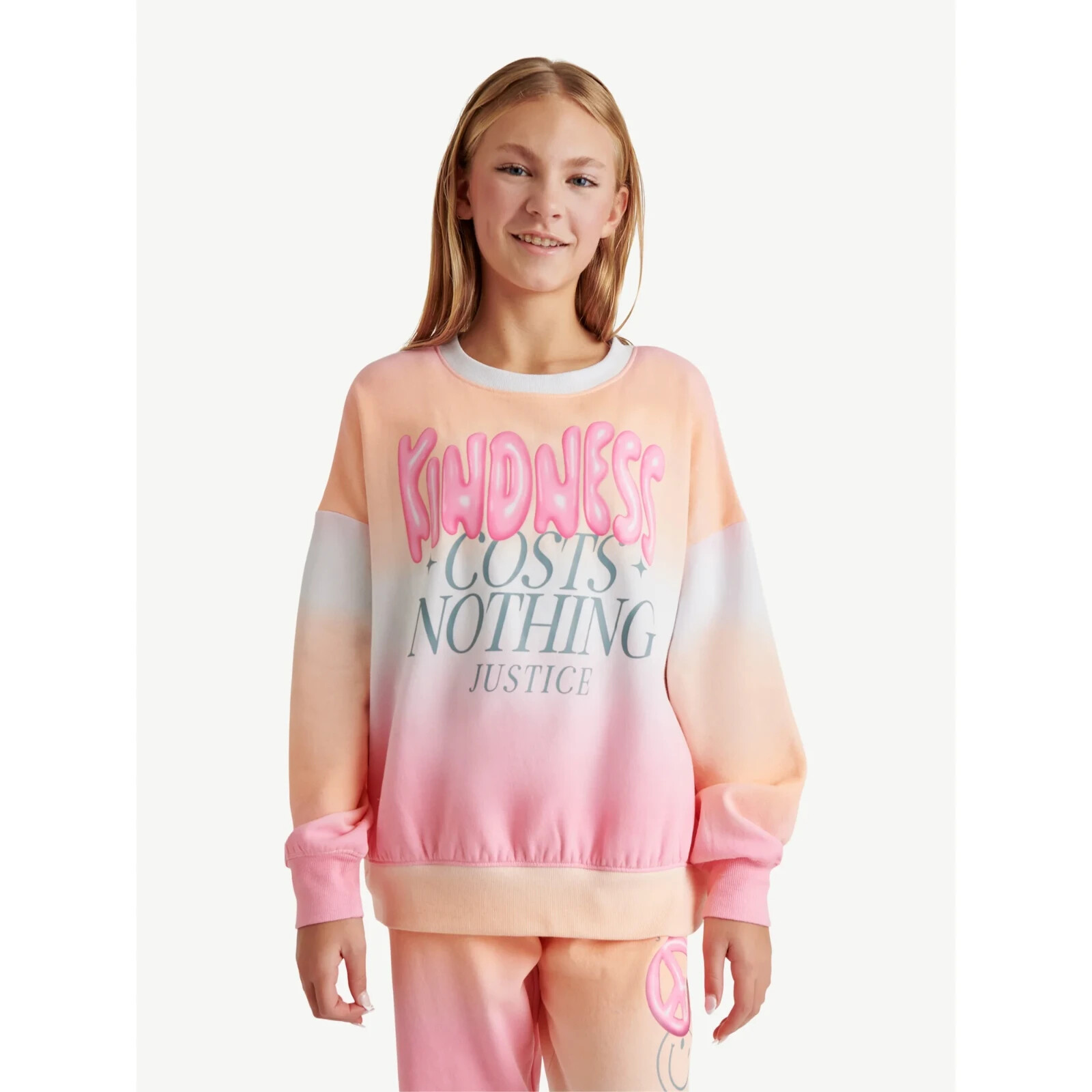 Justice Girls EDF Fleece Crew, Size Medium (10), Standard Fit, Colorful,