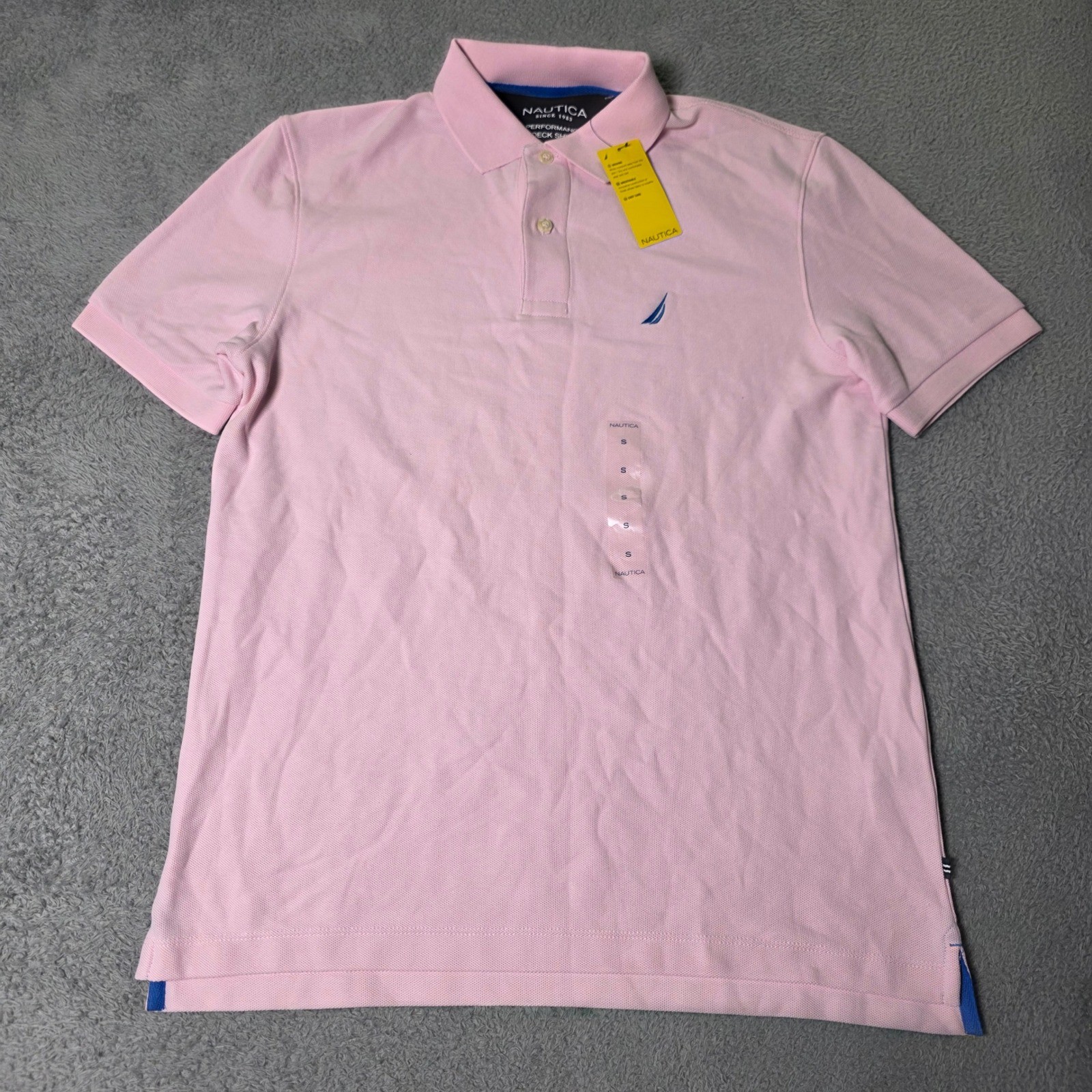 Nautica Mens S Performance Deck Shirt Pink Short Sleeve Wicking Polo