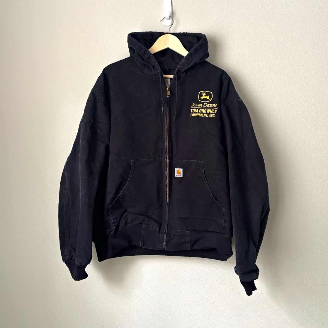 VTG Carhartt J181 Blk Full Zip Hooded Jacket 2XL Embroidered John Deere Logo