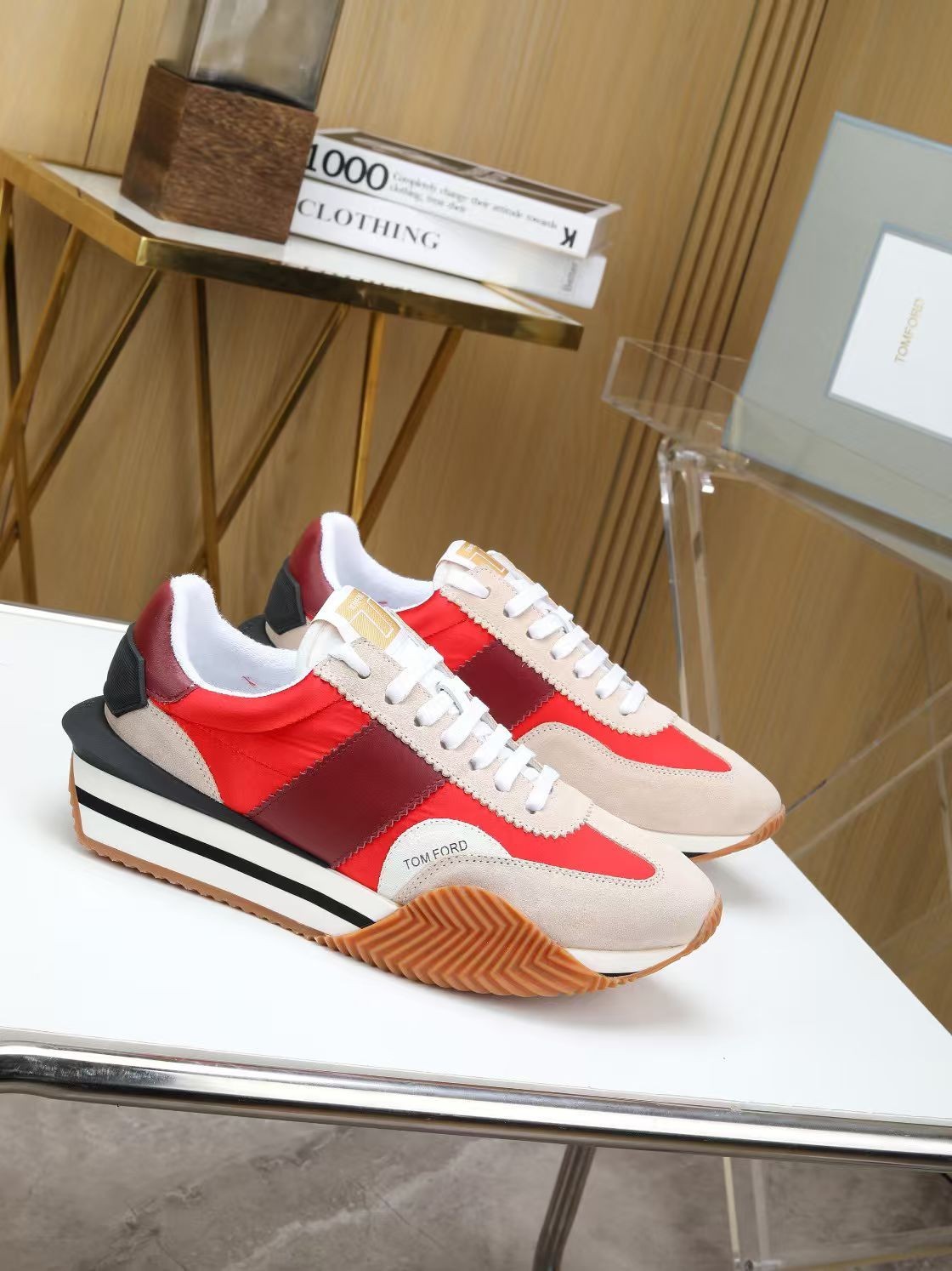 ✌TOM FORD Men\'s low-top Red/Brown Comfortable sneakers 