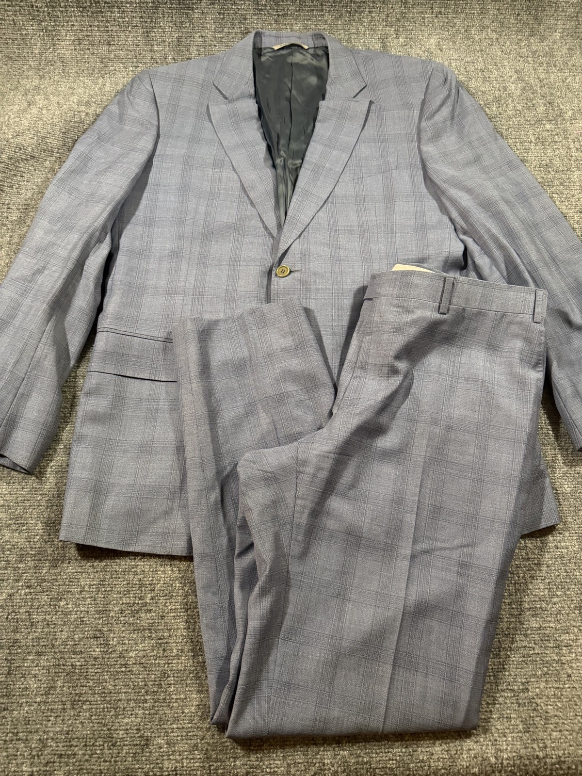Canali Travel Suit Mens 54 Gray Wool Plaid 2 Piece Notch Lapel Made In Italy