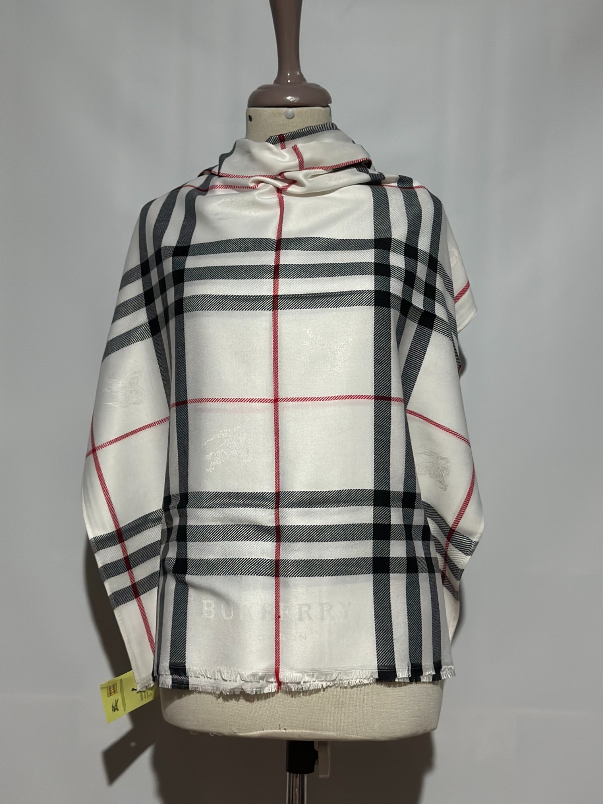Auth Burberry Scarf Shawl Stole Wrap 100% Cashmere White Used