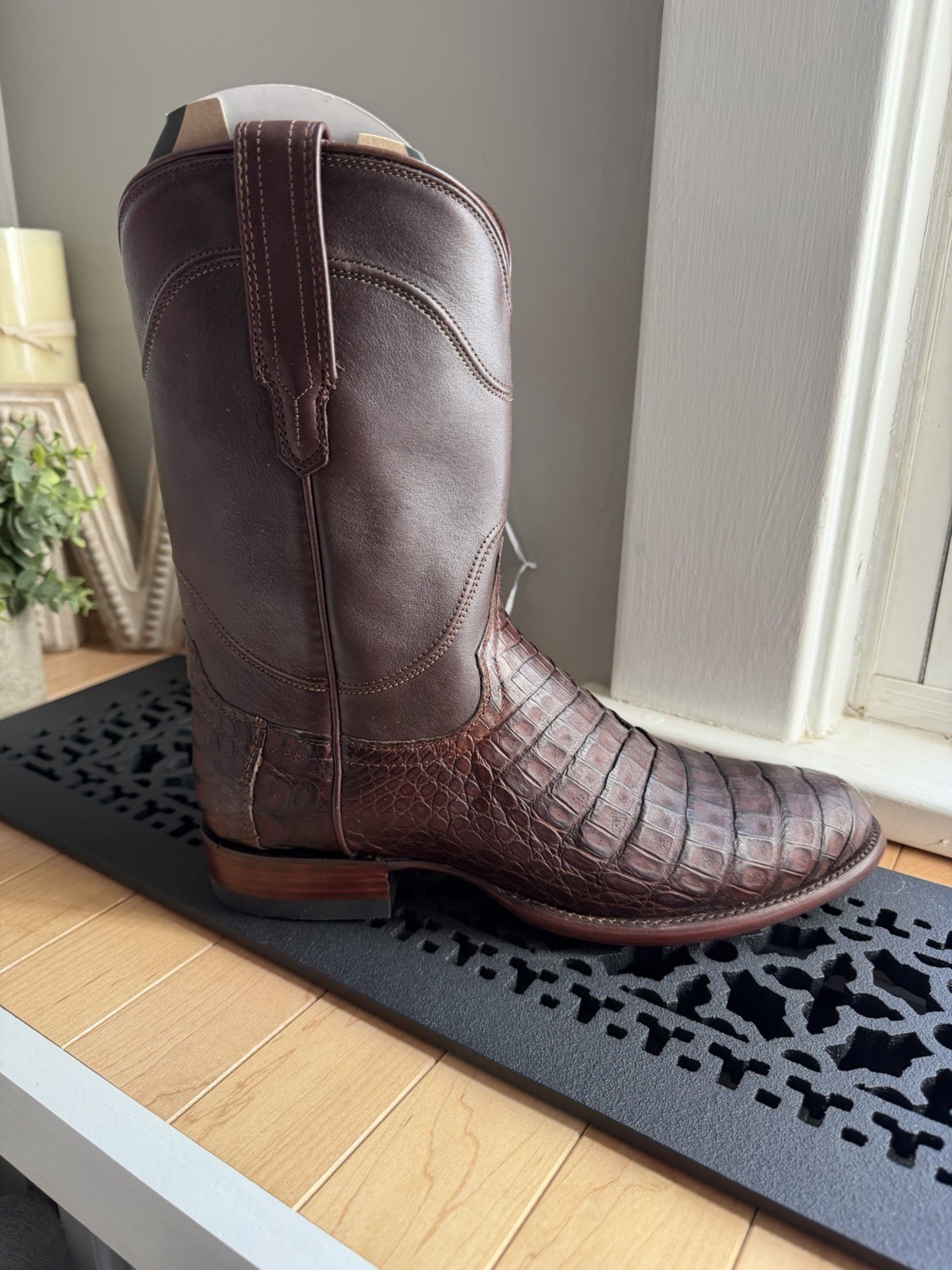 Tecovas The Cole Mahogany Caiman Crocodile Western Boots Men\'s US 10.5 D Brown