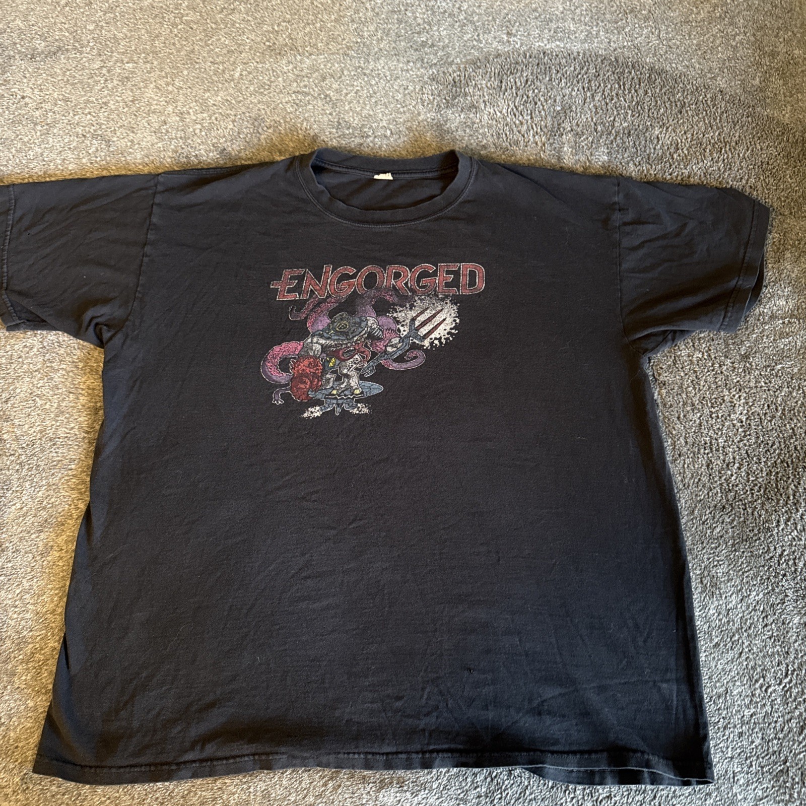 Vintage Engorged Death Metal Band Graphic T-Shirt Black Faded Distressed L 
