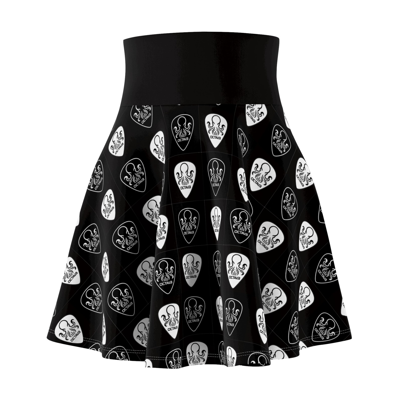 OCTAV3 Skater Skirt Black & White Octopus Picks