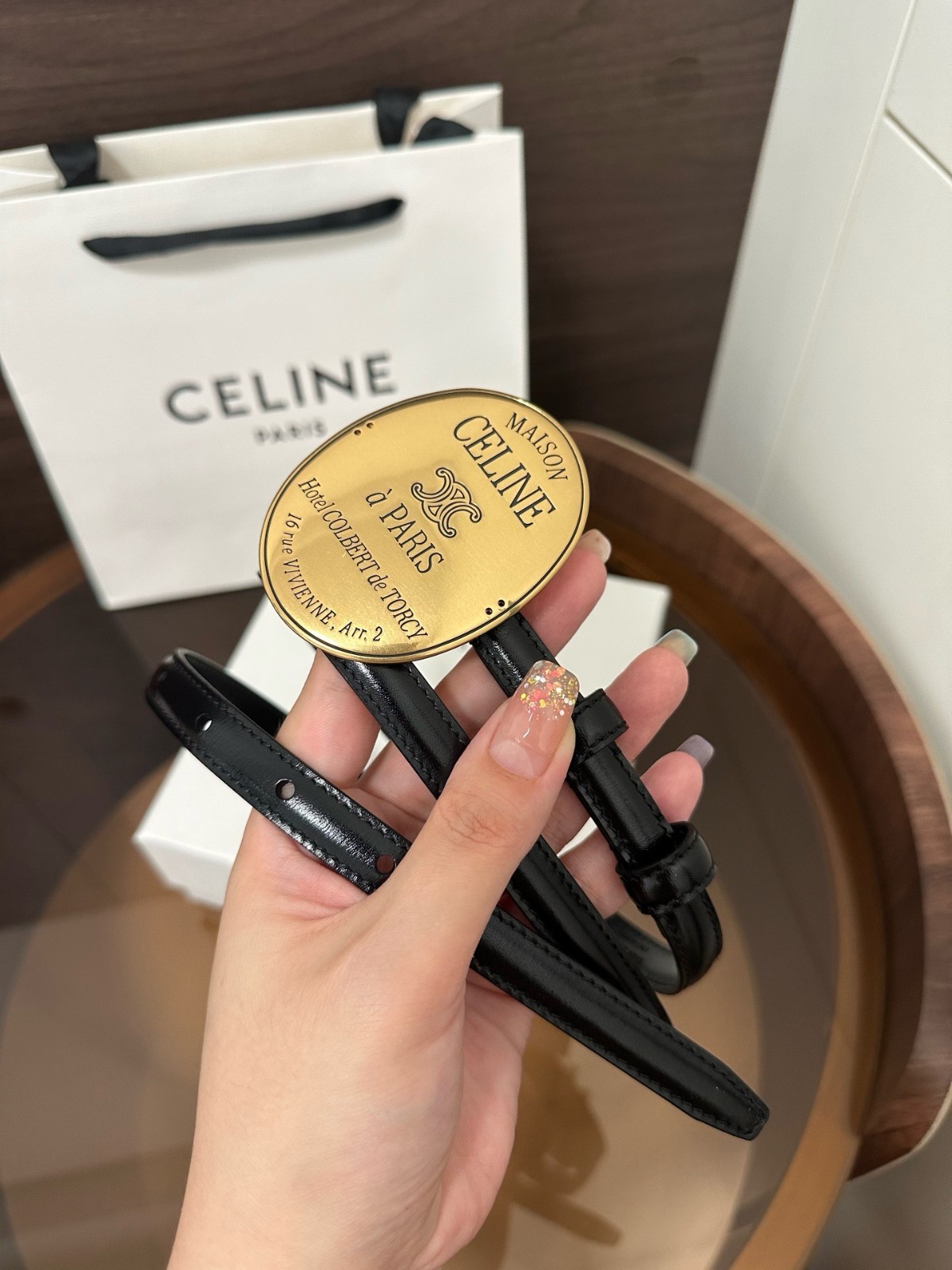 Celin*e Womens 13mm/0.51in Black Leather Belt Length: 80/32