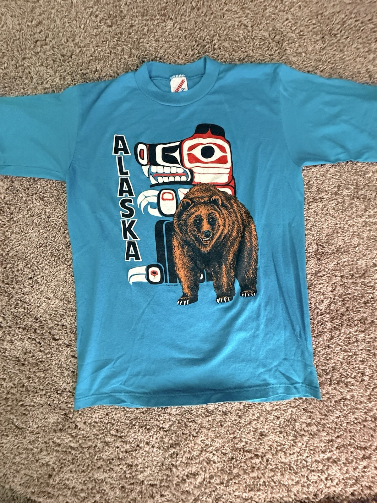 Vintage 90s Alaska Grizzly Bear Totem T-Shirt Mens M Jerzees Single Stitch USA