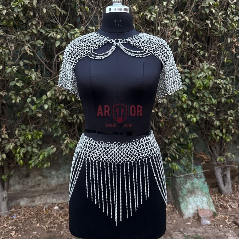 Aluminum Chainmail Top & Skirt Set 10mm 16G Butted Rings Festival Armor Costume