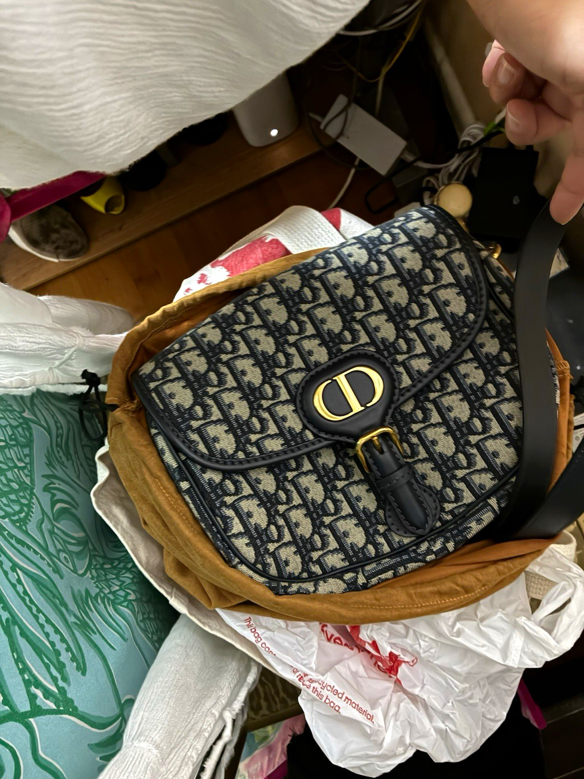 Dior Bobby Small Oblique Jacquard Canvas/Leather Crossbody Bag Navy Beige