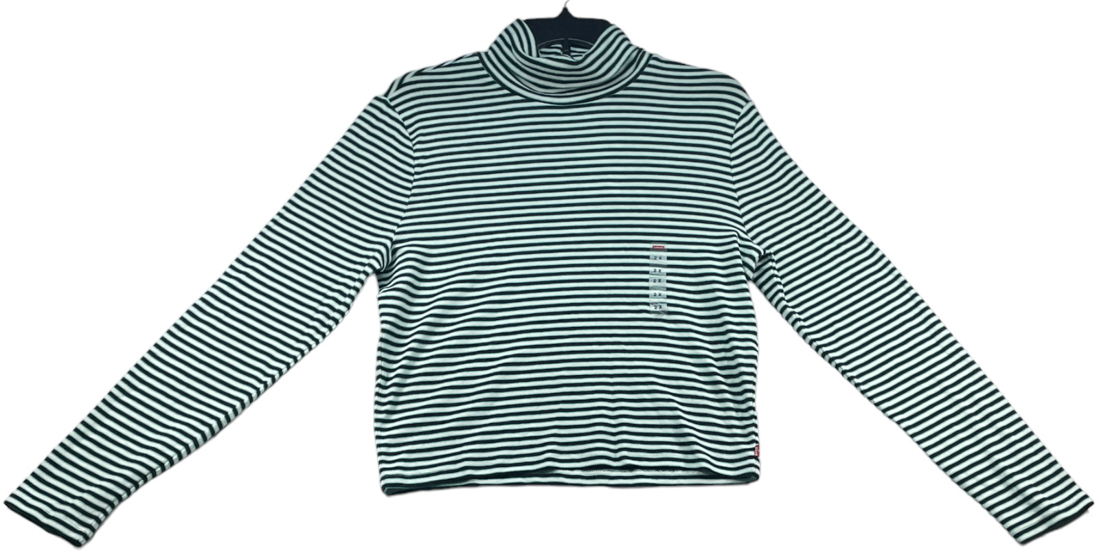 Levis Shirt Womens Plus size 2X Green White Black Striped Turtleneck Ribbd  New