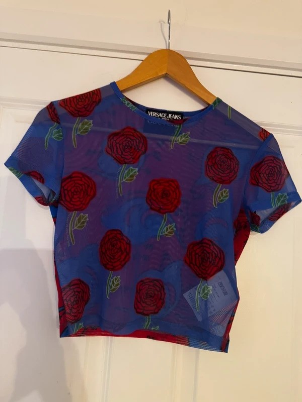 🌹 Vintage Versace Jeans Couture Sheer Rose Mesh Top 🌹
