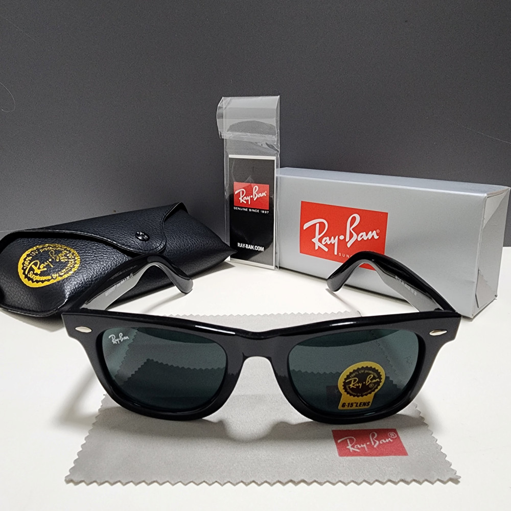 Ray-Ban RB2140 901 Wayfarer Sunglasses Gloss Black Frame Glass Gray Lens 50 mm