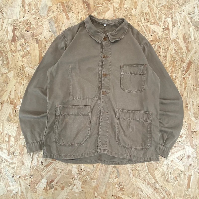 Vintage Adolphe Lafont French Workwear Chore Jacket Mens Medium Fade Beige/Khaki