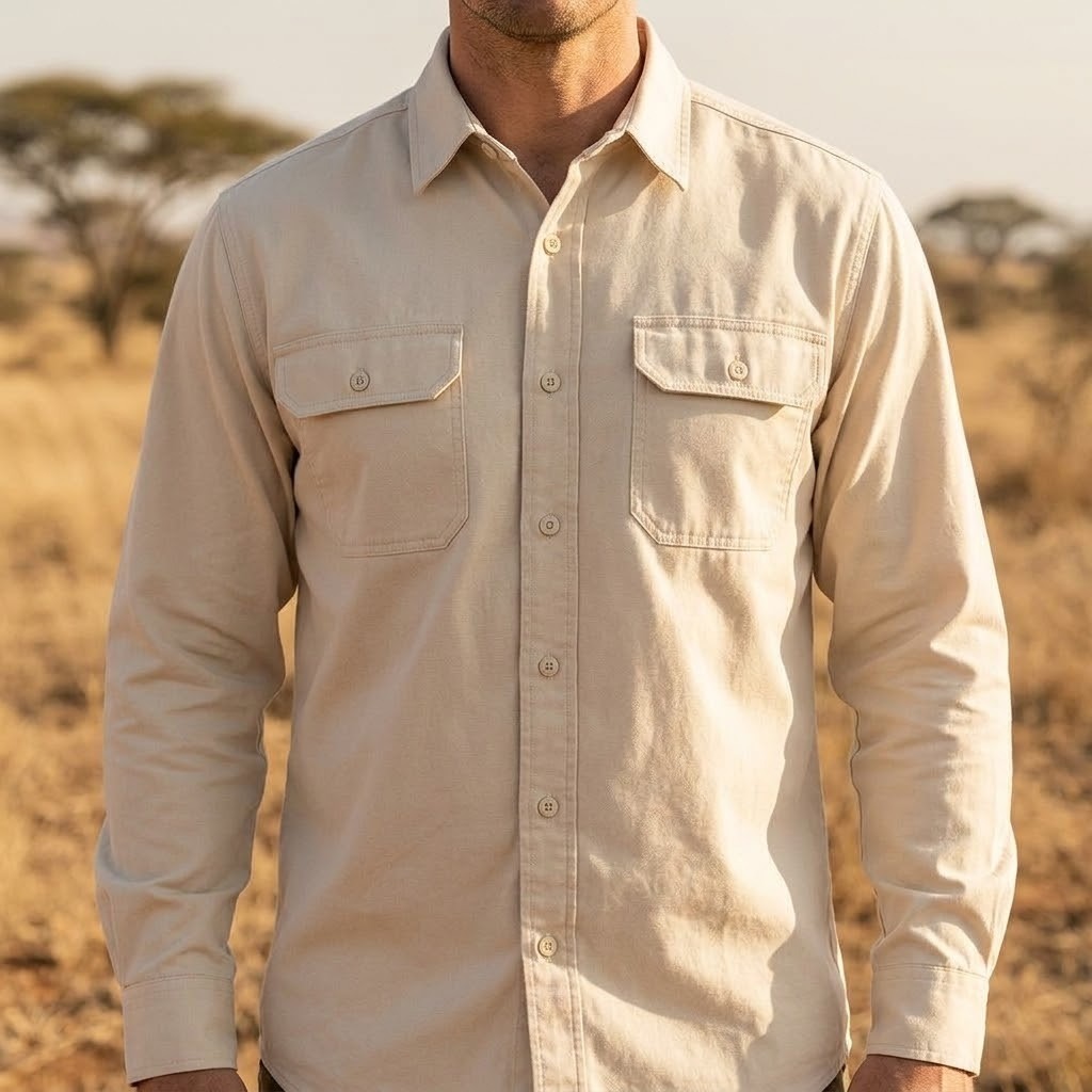 L.L. Bean Katahdin Iron Works Shirt Mens Large Tall Cream Canvas Rugged 0DVH1