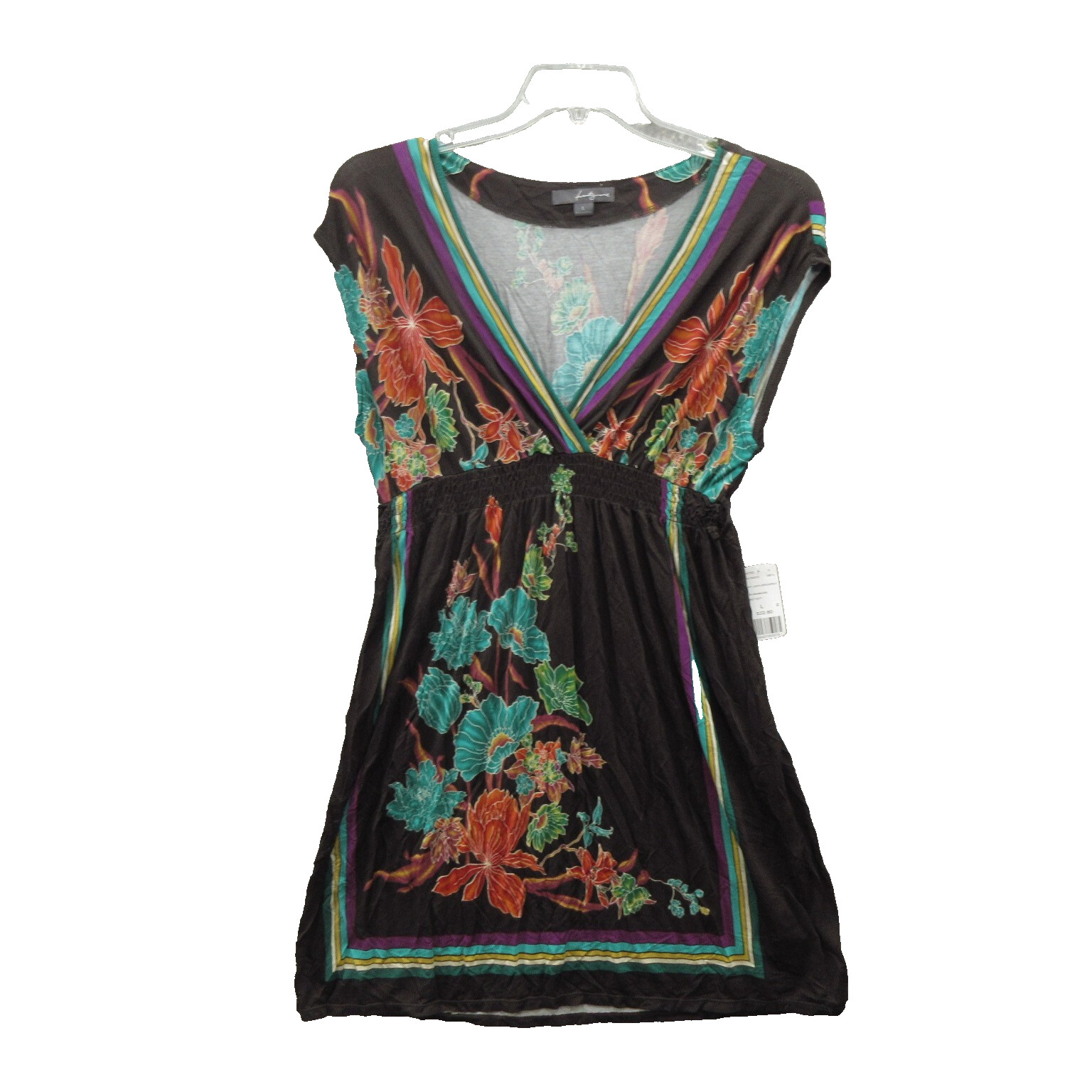 Twenty One Women\'s Mini Dress Size L Black Rayon Floral Sleeveless V-Neck New