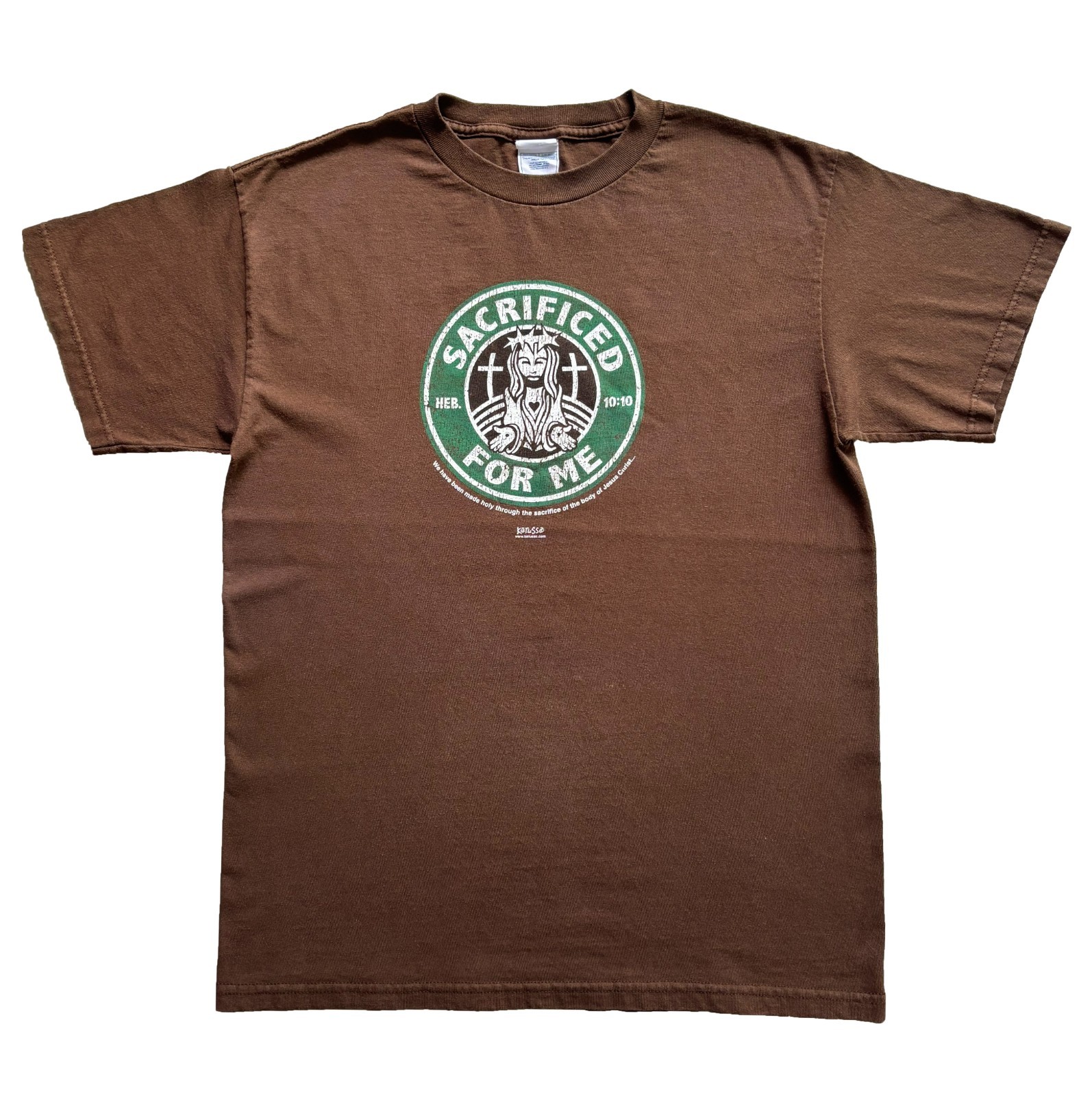 VTG  Y2K  Jesus Sacrificed For Me Graphic Parody Starbucks T-Shirt Mens M Brown