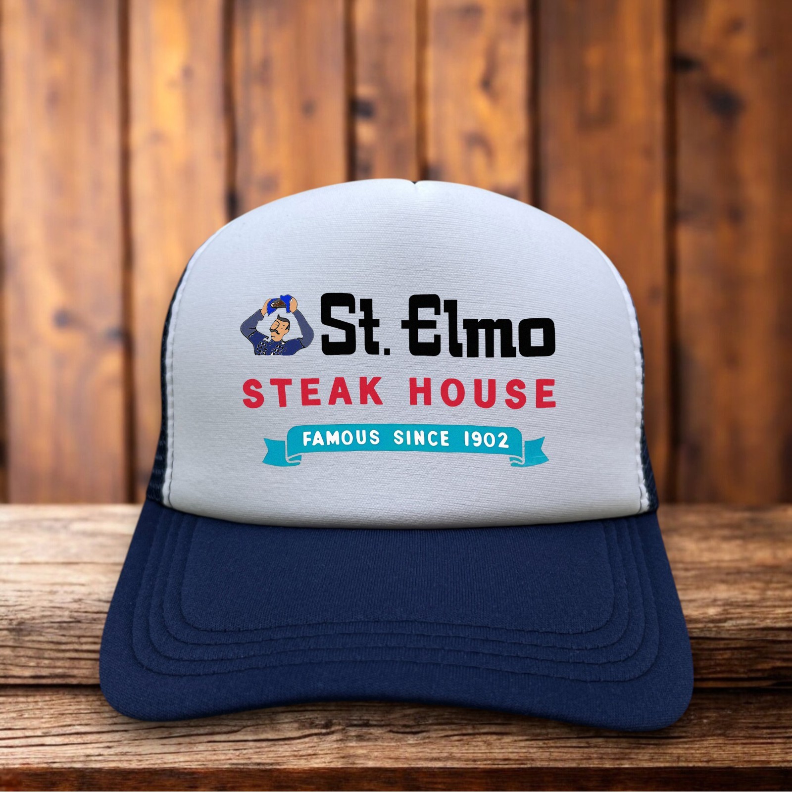 St. Elmo Steak House Mens Trucker Hat Navy Indianapolis Historic Seafood Lounge