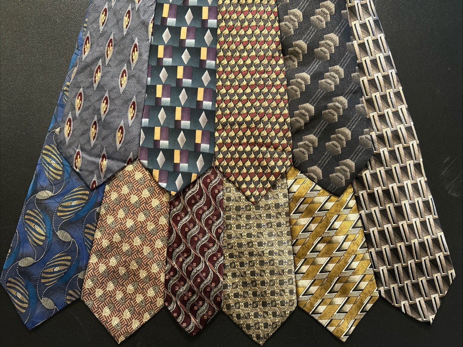 Vintage EUC 10 Pc Jacquard Silk Ties Geometric Tie Lot USA Italy Japan