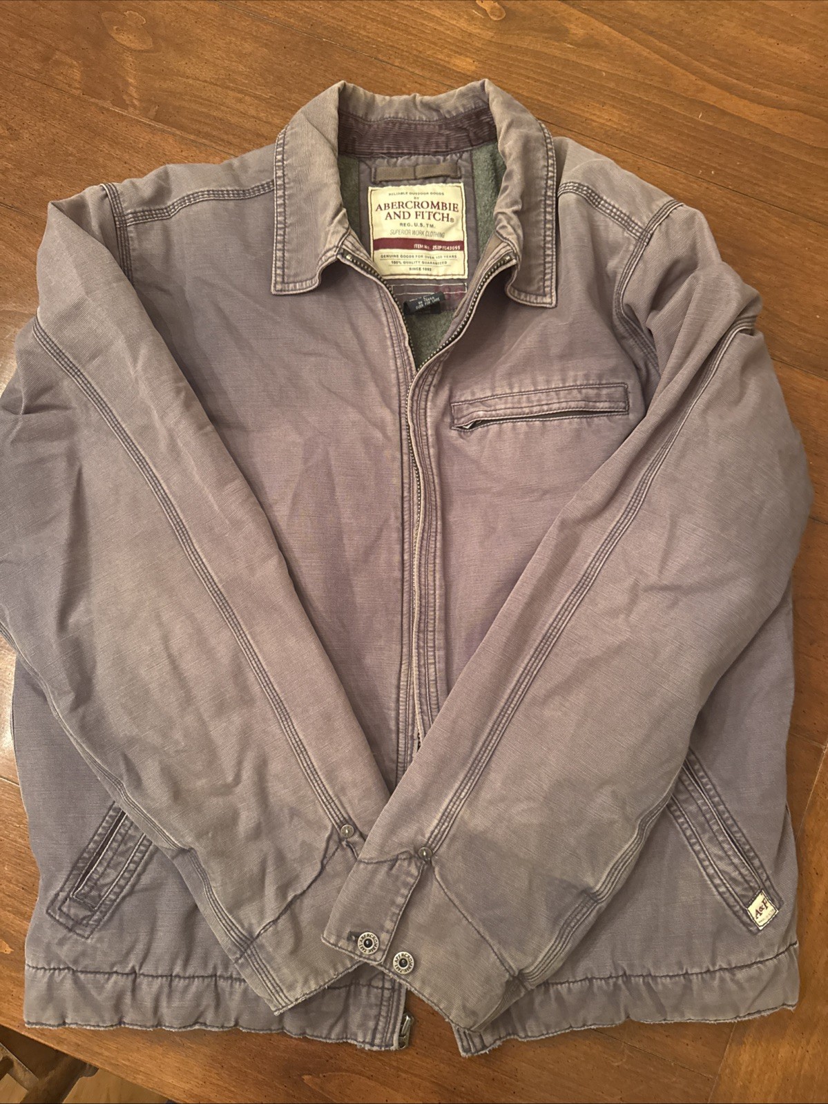 Abercrombie & Fitch Men\'s Vintage Canvas Workwear Jacket Fleece Lined Grey Lg