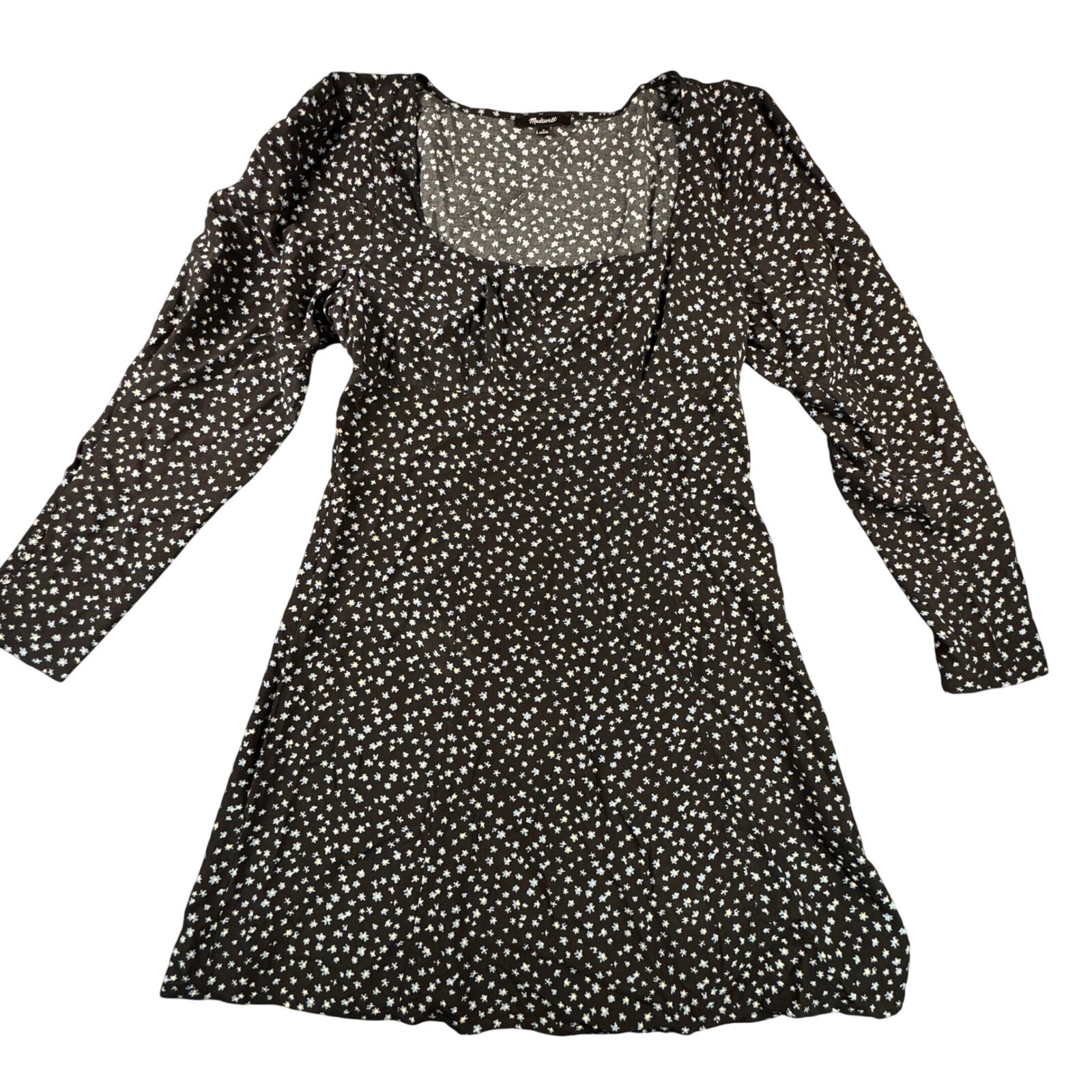Madewell Floral Ditsy Print Square Neck Mini Dress 8 Black Blue Star French Girl