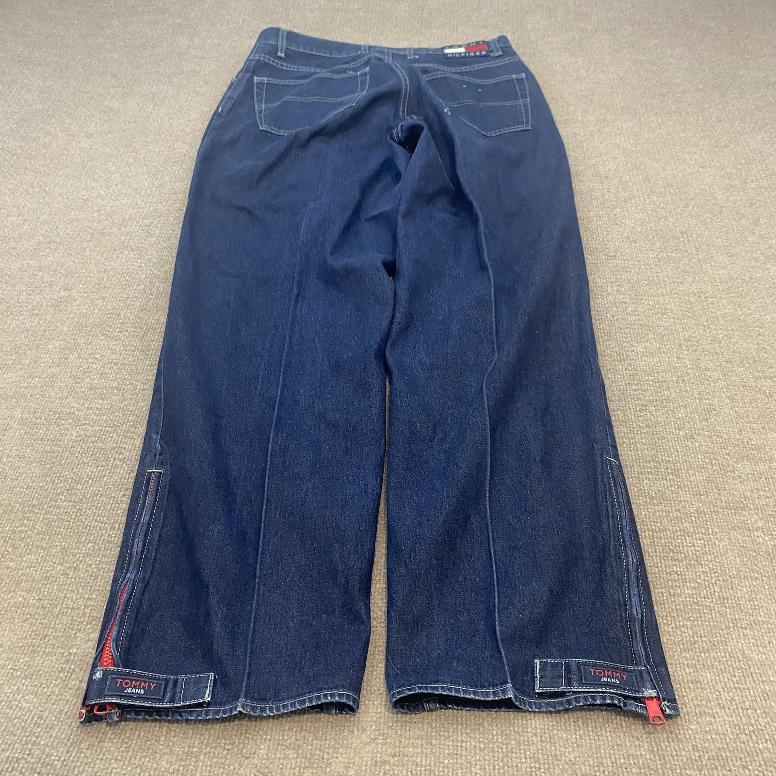 Vintage Tommy Jeans Jeans Mens 34x32 Blue 90s Wide Leg Ankle Zip Denim