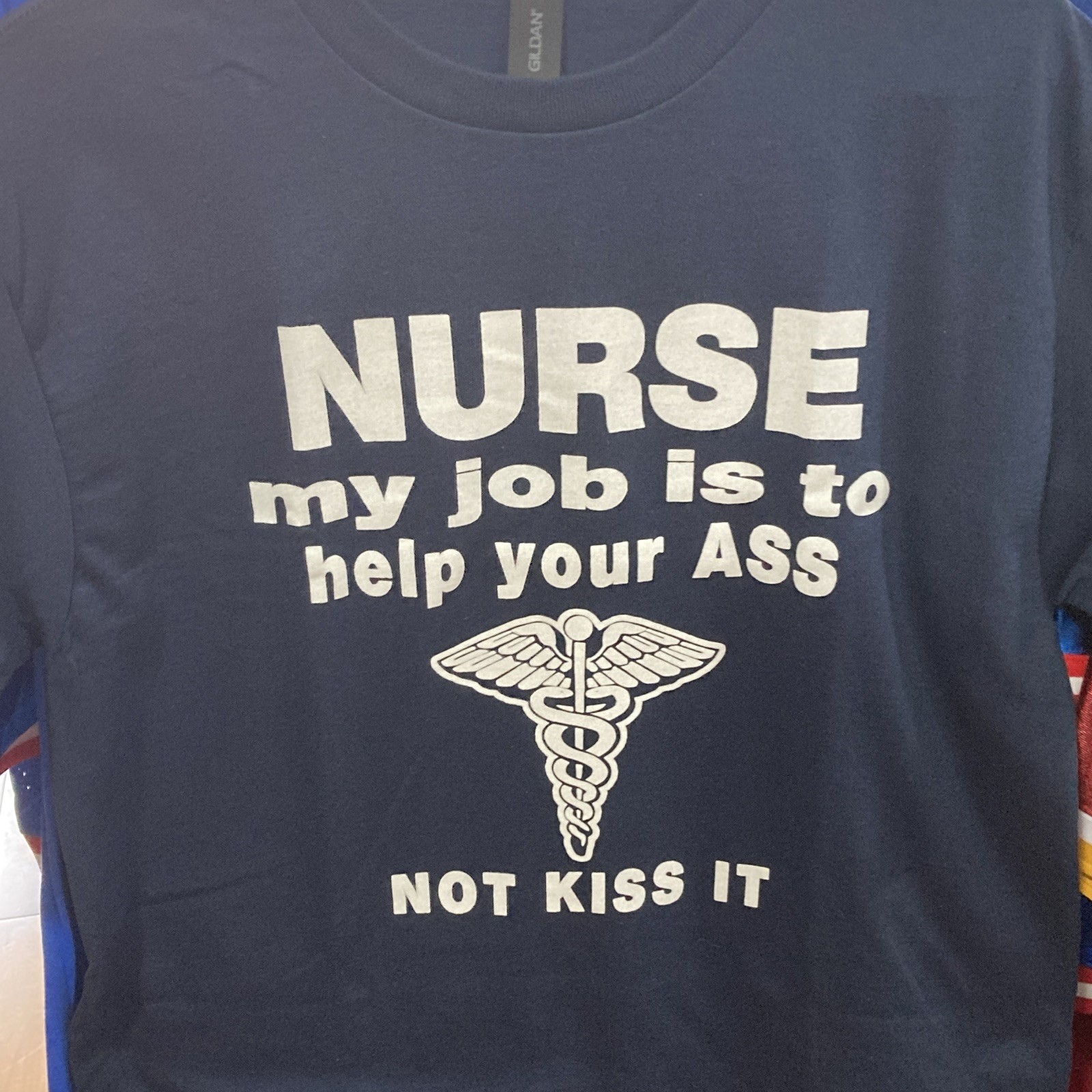 Gildan Nurse Graphic Print Blue Cotton Short Sleeve Crew Neck T-Shirt L