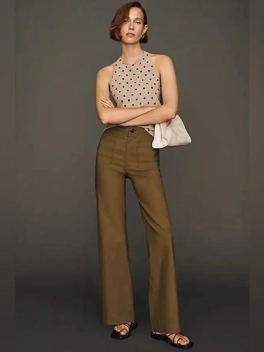 Anthropologie MAEVE Colette High-Rise Wide-Leg Pants Military Olive 29 $130 NWT