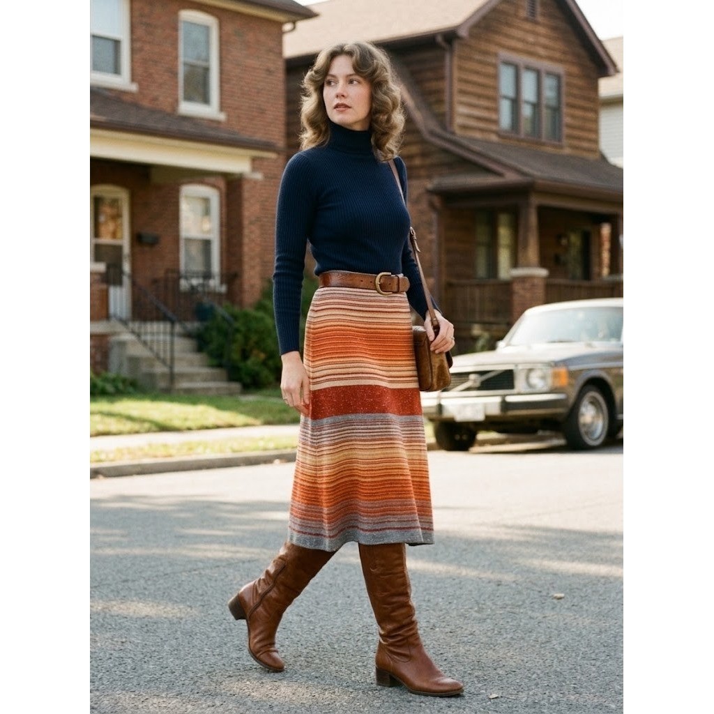 Vintage 60s 70s Knit Skirt Large Striped  Sheridan Creations NEW old stock