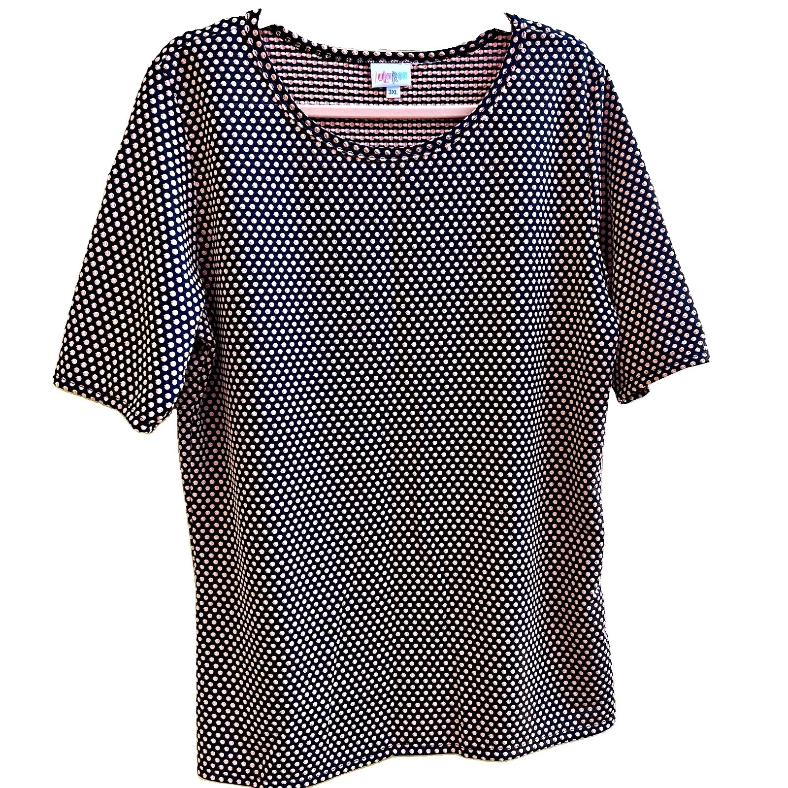 LuLaRoe Women’s 3XL Plus Pink Polka Dot Scoop Neck Short Sleeve Shirt