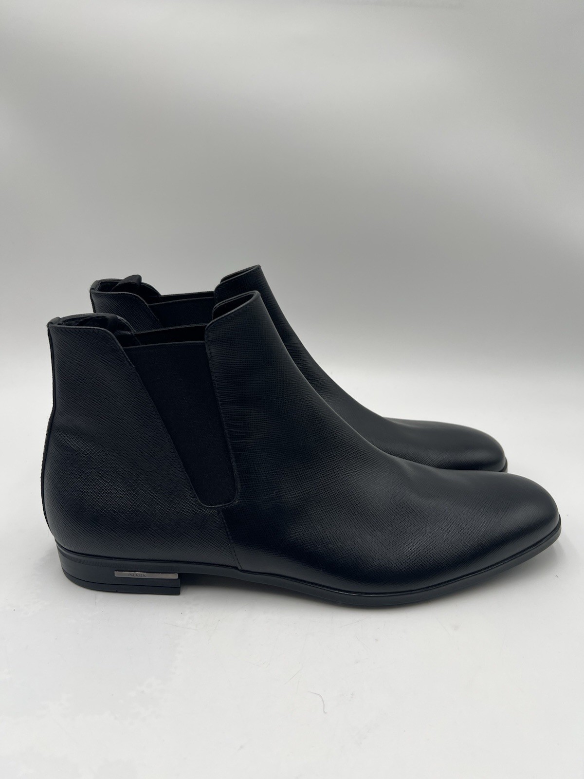 Men’s PRADA Saffiano Black Leather Chelsea Boots Size 9UK