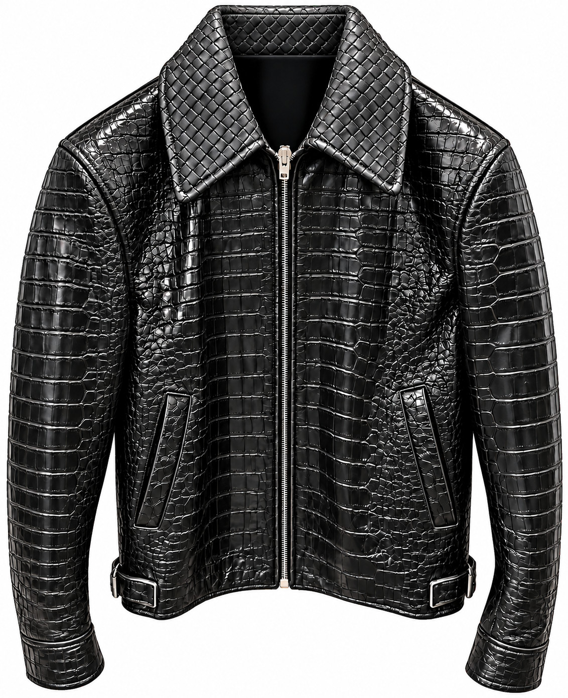 Men's Black Luxury Leather Jacket Exotic Crocodile Embossed Custom Made Jacket
