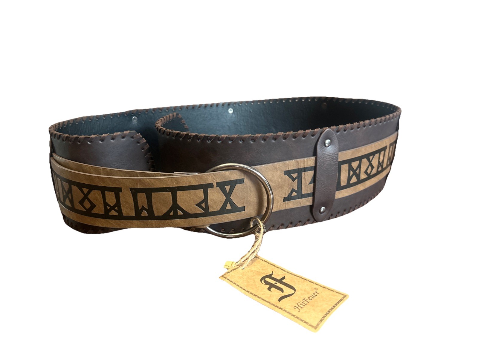 Hiifeuer Viking Embossed Wide Faux Leather Belt Medieval Embossed NWT