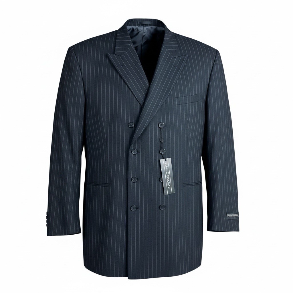 Carlo Cravalli Suit Mens 50L Black Pinstripe 46x38 Pants Unhemmed NWT