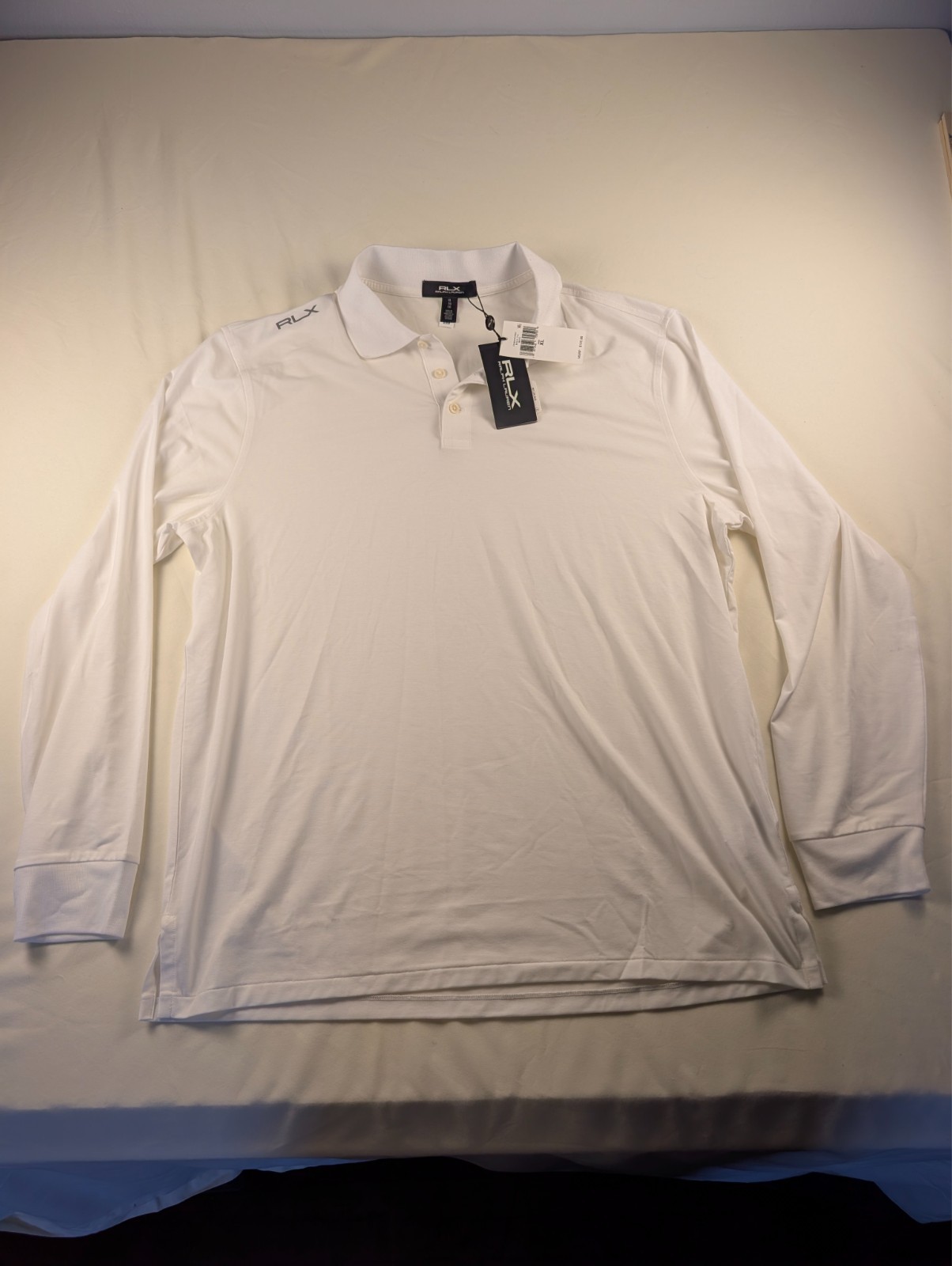 NWT RLX Ralph Lauren Men\'s XL White Long Sleeve Golf Polo Shirt Moisture Wicking