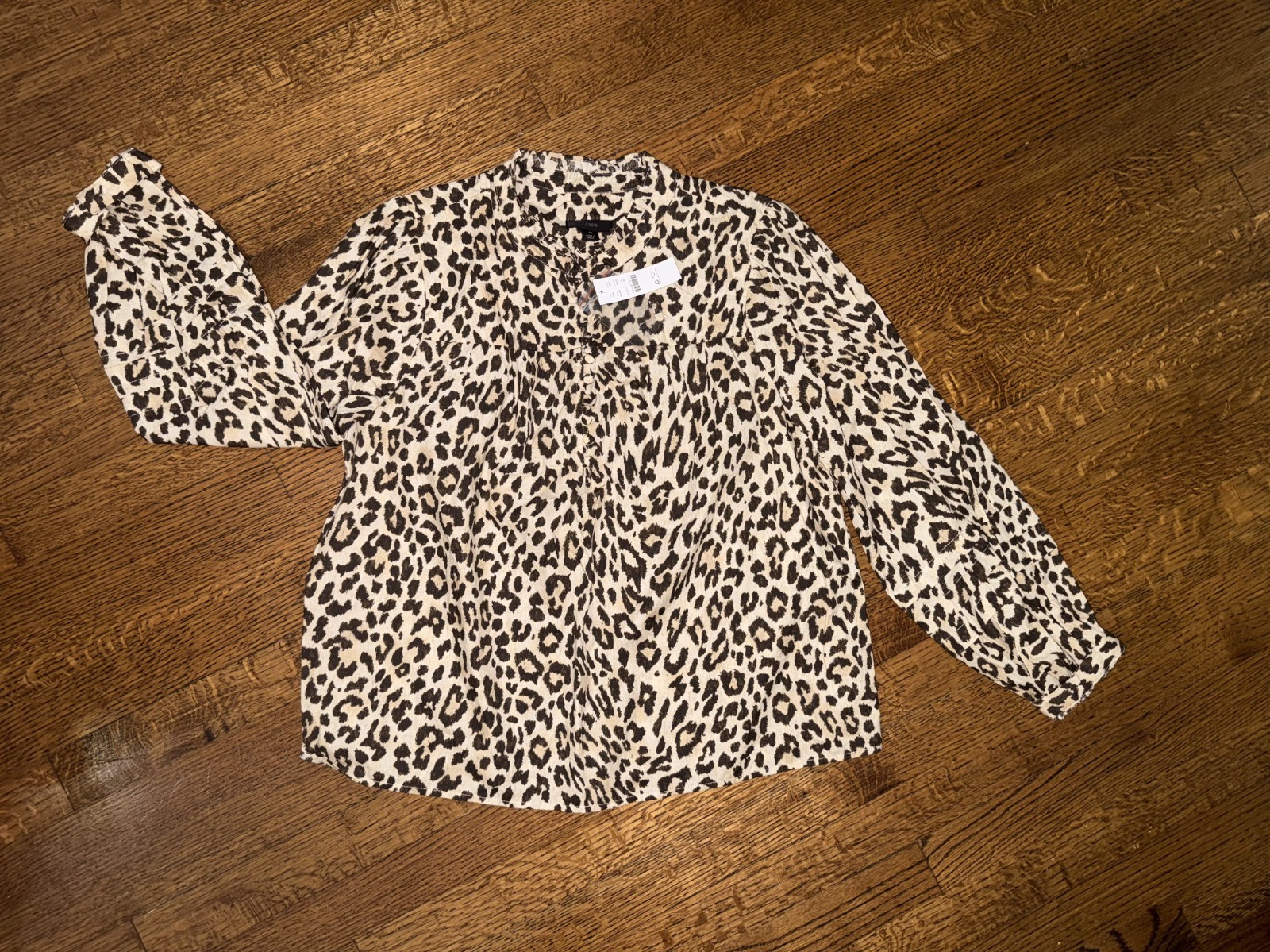 NWT J.Crew Button-Front Ruffleneck Popover Leopard Print Blouse - MEDIUM