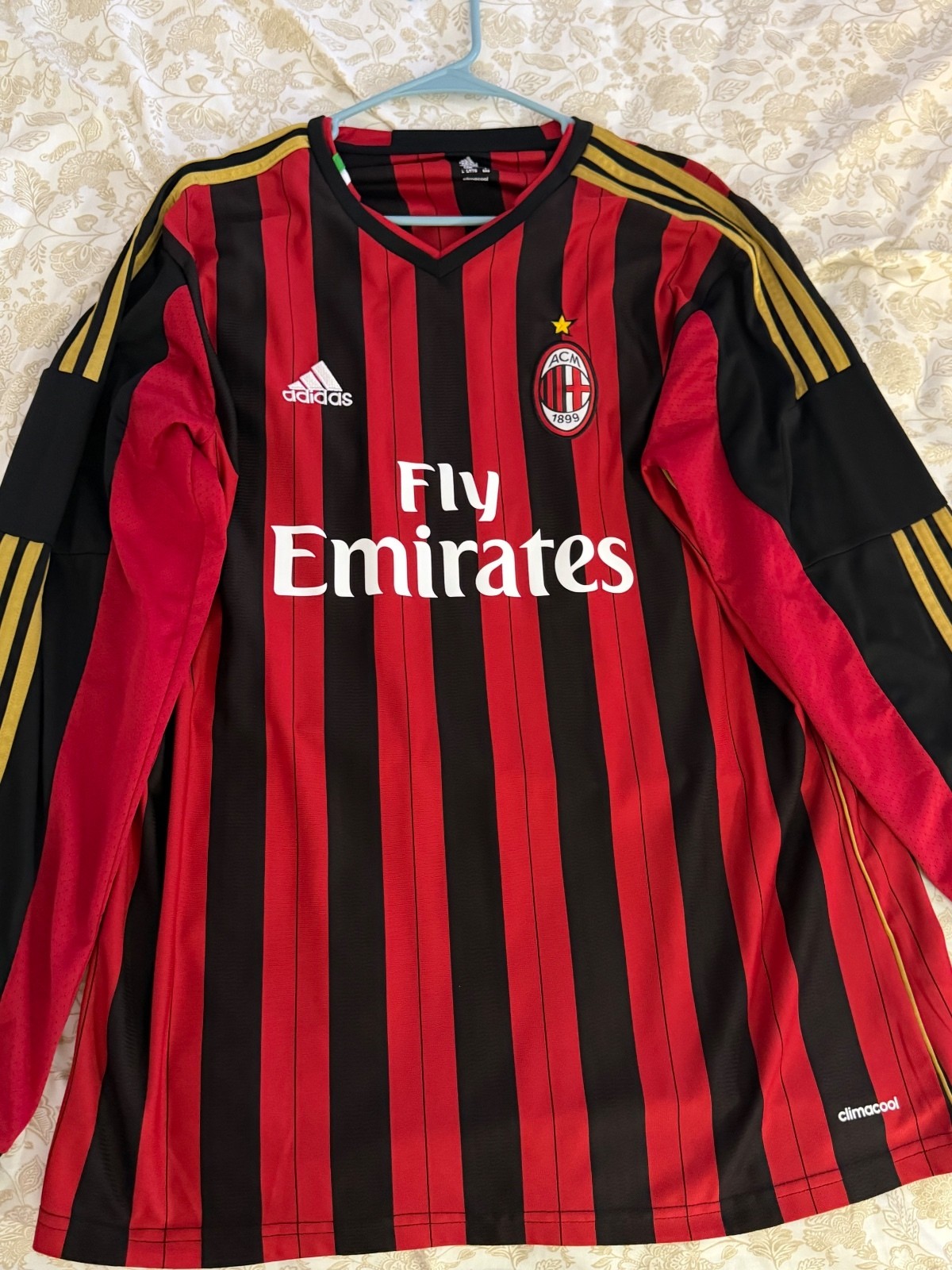 Adidas AC Milan 2013-2014 Home Long Sleeve Soccer Jersey Fly Emirates Red Black