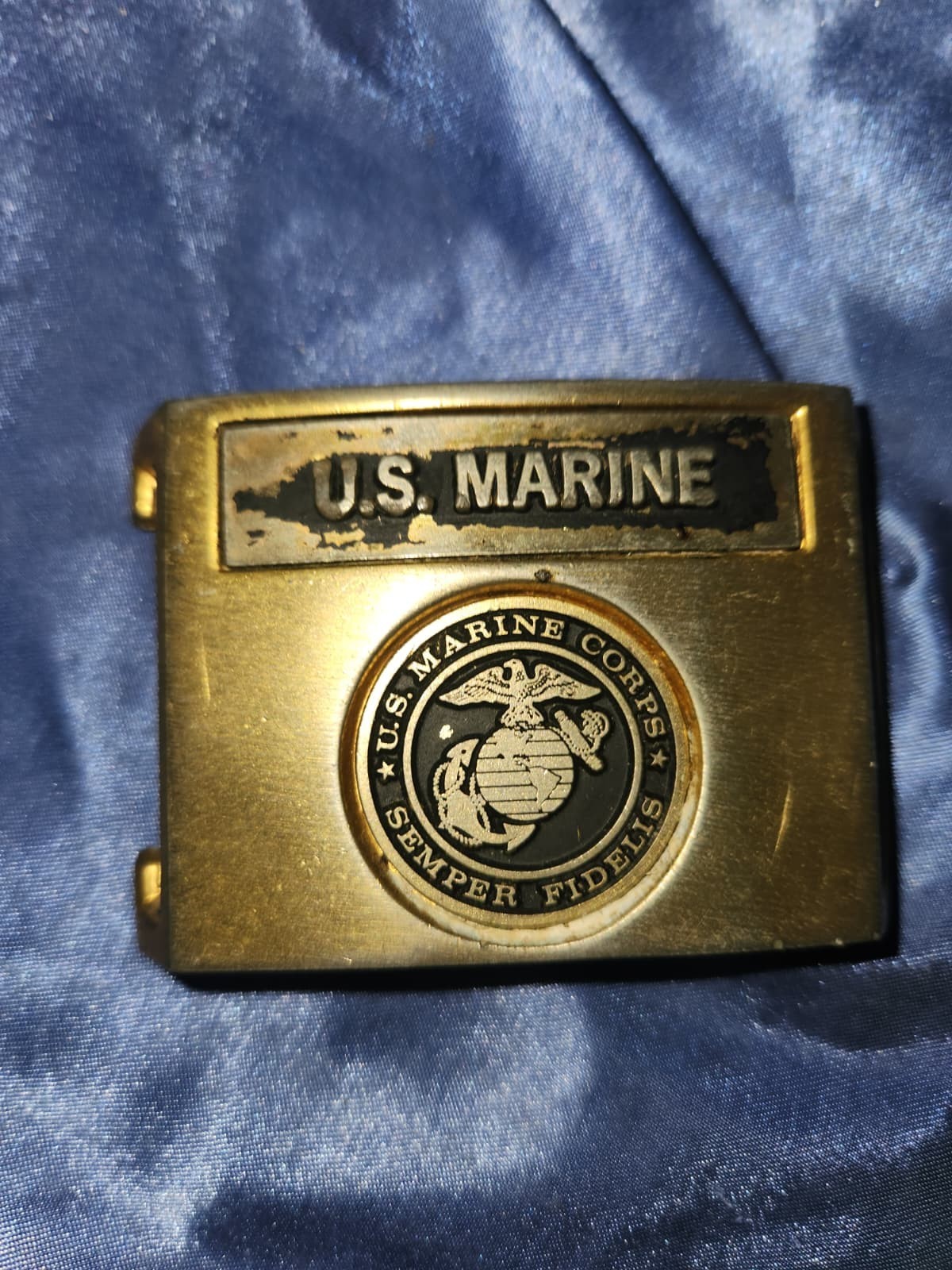 Vintage US Marines Metal Belt buckle 1977 E. Hull - Some wear. brass
