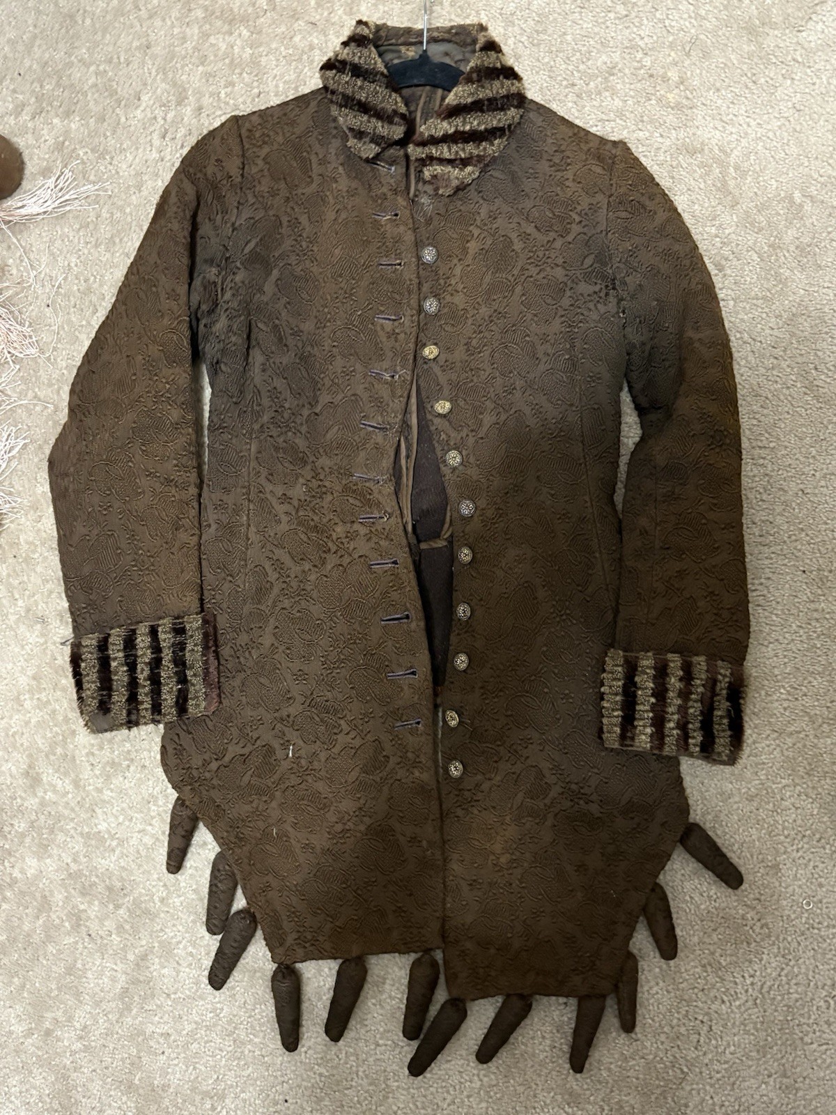 1880s Victorian Wool Carpet Jacket With Floral Pattern