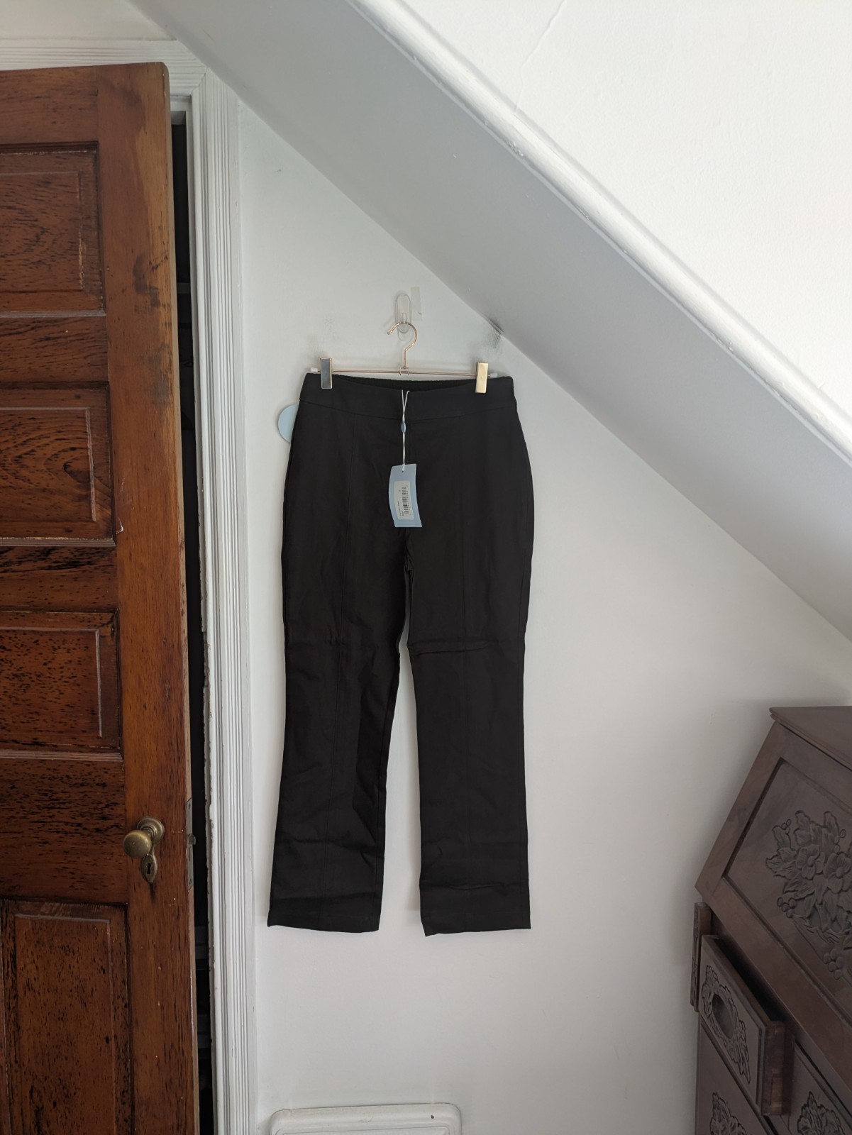 HILL HOUSE Claire Mid-Rise Elastic Waist Pant Black Stretch Cotton NEW Size S