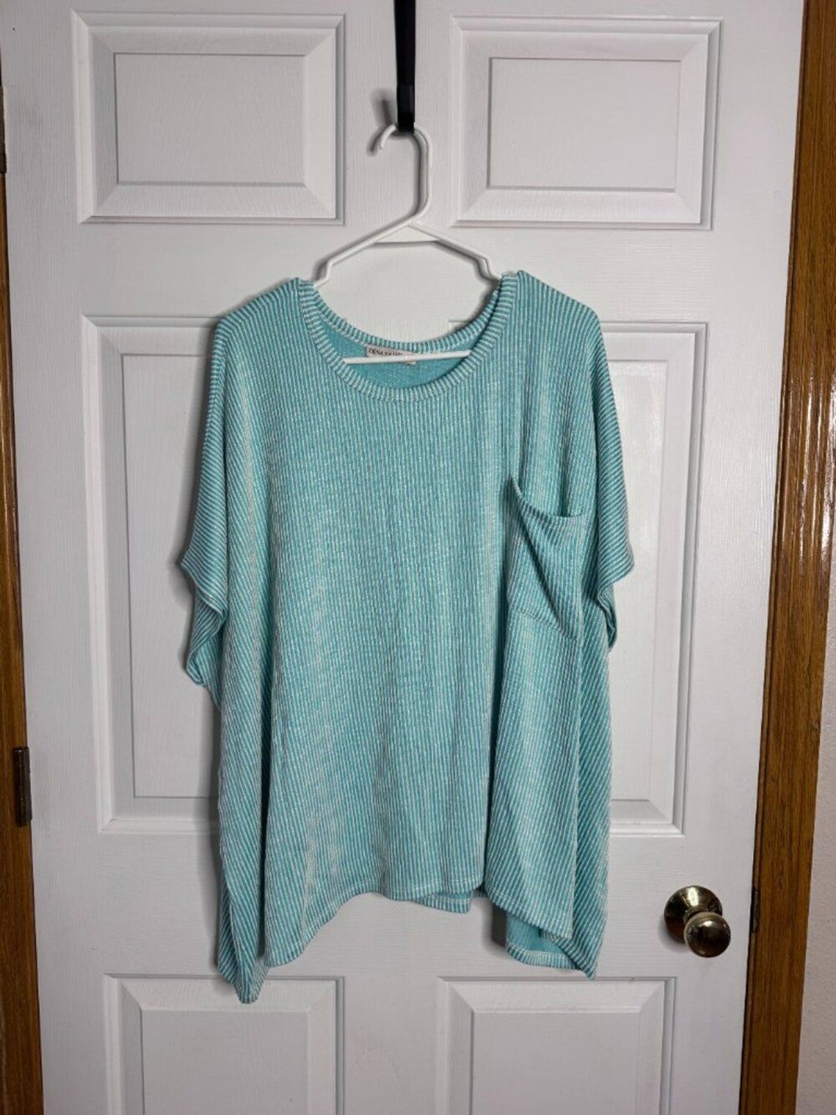 Zenana Ribbed Front Pocket Short Sleeve Knit Top